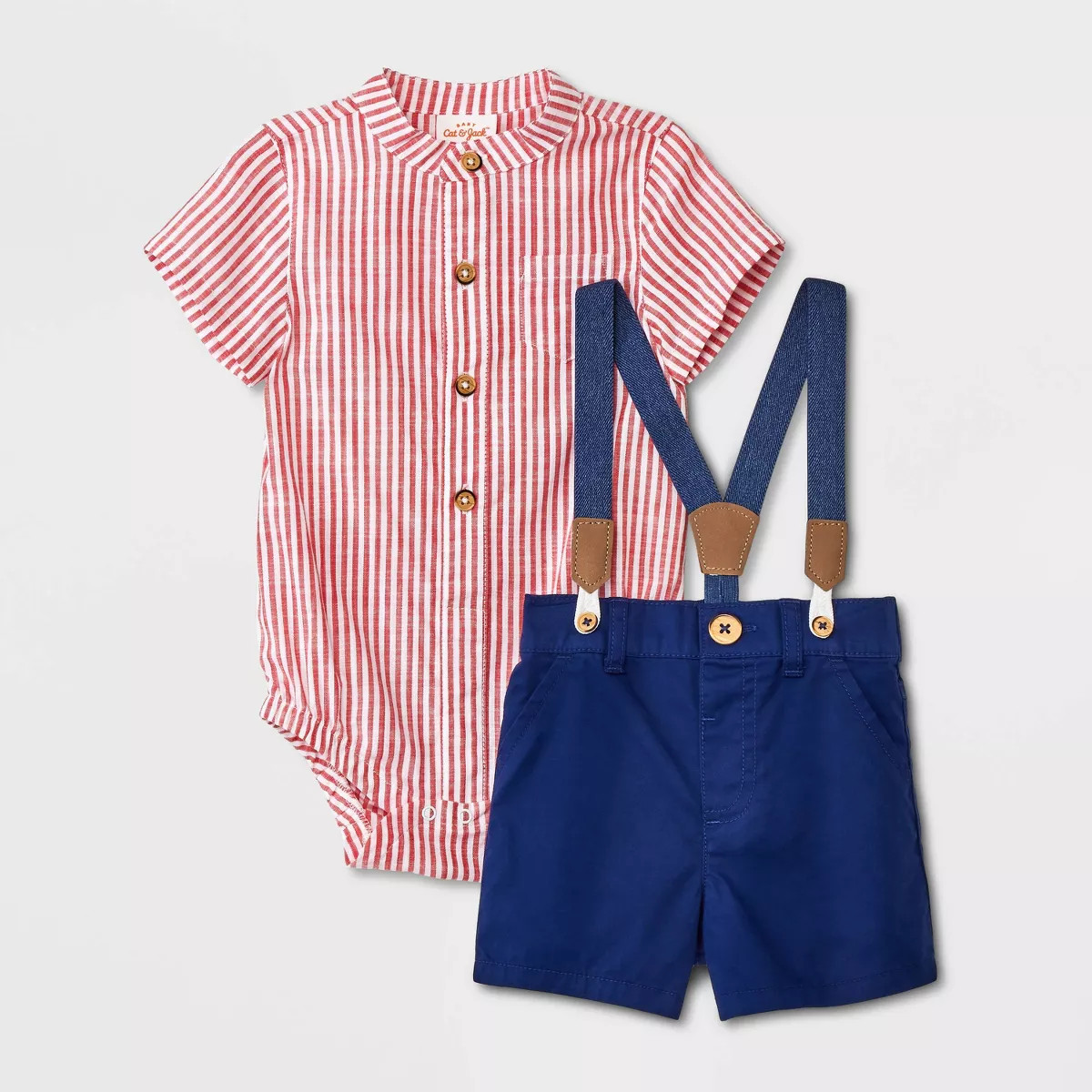 Baby Boys' Mini Man Striped Henley Denim Top & Bottom Set - Cat & Jack™ Red | Target