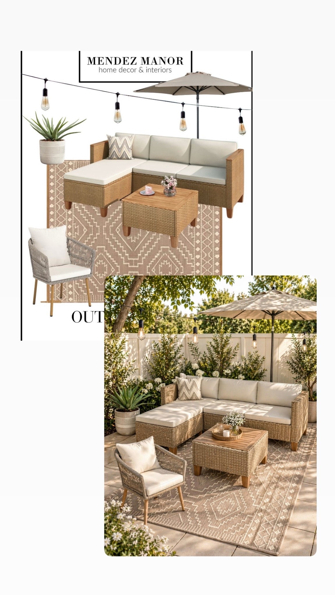 Outdoor patio brought to life! 🙌🏻

Budget friendly furniture for small backyard spaces. 

Outdoor umbrella, outdoor sectional, patio furniture 

#LTKHome #LTKSaleAlert