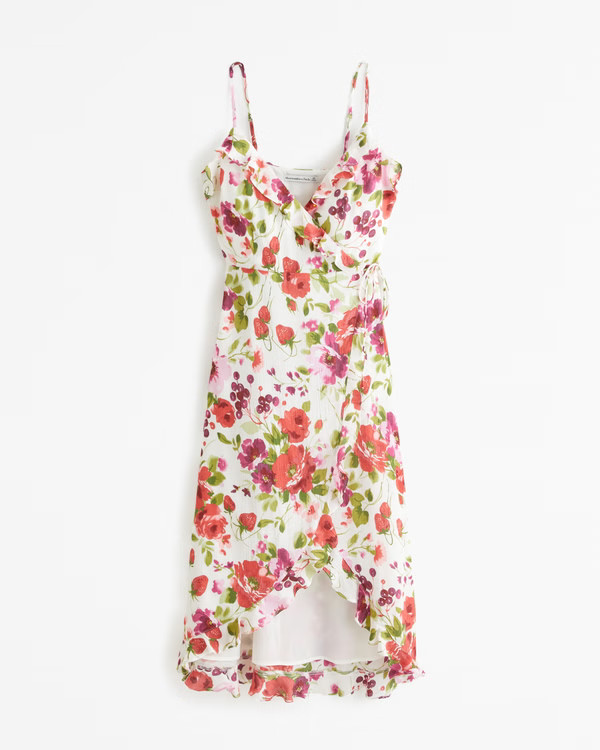 Women's Ruffle Wrap Midi Dress | Women's New Arrivals | Abercrombie.com | Abercrombie & Fitch (US)