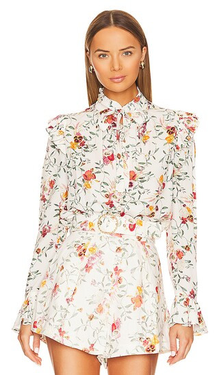 Frill Blouse in Vine Ivory Print | Revolve Clothing (Global)
