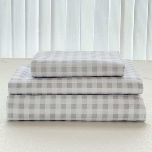 NSNLGSGC Light Grey Gingham Twin Kids Sheet Set,Soft Brushed Microfiber Plaid Twin Bed Sheets, 3-Pieces Sheet Set with Deep Pocket | Amazon (US)