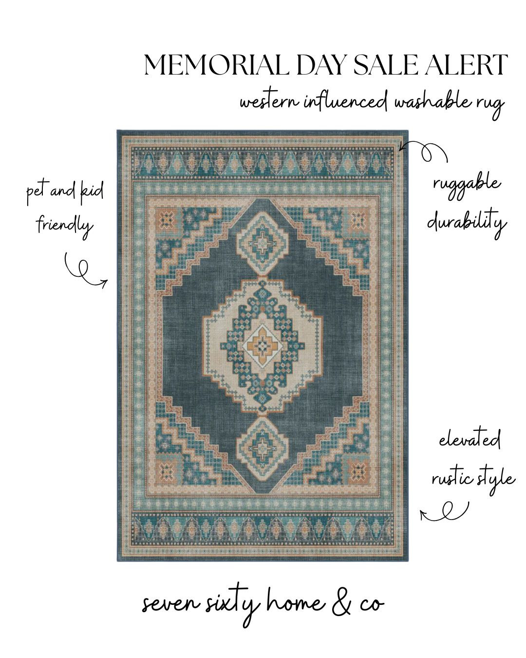 This western-inspired washable Ruggable rug is such a good find for anyone wanting a little more color and personality while still keeping a home feeling timeless and livable.

I love the vintage western pattern mixed with the soft muted blue and warm neutral tones — it adds that collected rustic feel without overpowering the room. Perfect for rustic farmhouse homes, western-inspired interiors, cozy ranch style spaces, layered traditional rooms, or anyone wanting a washable statement rug that still feels elevated and designer-inspired.

And because it’s fully washable and pet and kid friendly, it’s one of those practical pieces that actually works for real life while still looking beautiful. Definitely one of my favorite Memorial Day sale finds for adding warmth, texture, and character to a space. 

 #LTKHome #LTKSaleAlert
