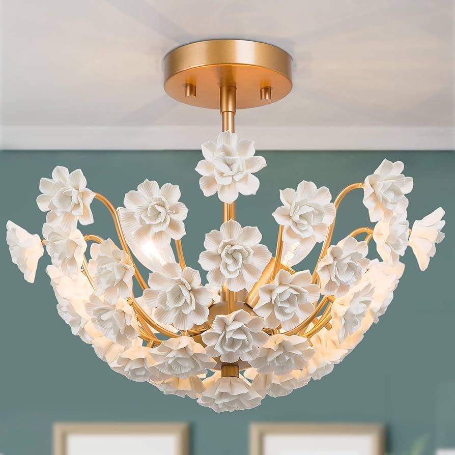 Optimant Lighting 15.7” Gold Semi Flush Mount Ceiling Light, Modern Light Fixtures Ceiling Moun... | Amazon (US)