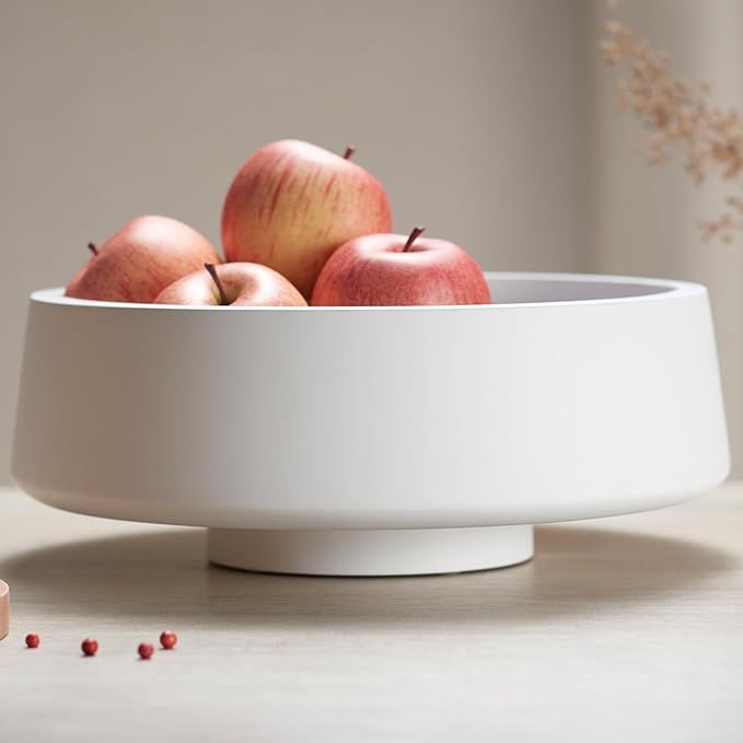 Large White Fruit Bowl for Kitchen Counter, 14.2-inch Diameter Large Wooden Fruit Bowl, Pedestal ... | Amazon (US)