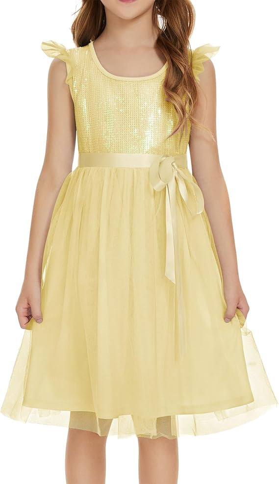 Girls Dresses Sequin Birthday Party Dress Ruffle Sparkle Bridesmaid Ball Gown Wedding Tulle 4-12 ... | Amazon (US)