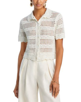AQUA Crochet Knit Shirt - Exclusive | Bloomingdale's Women | Bloomingdale's (AU)