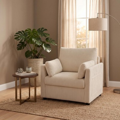FurnitureR Beige Corduroy Accent Chair, Oversized Upholstered Armchair with Removable Cushions, Side Pockets & Pillows for Living Room | Target
