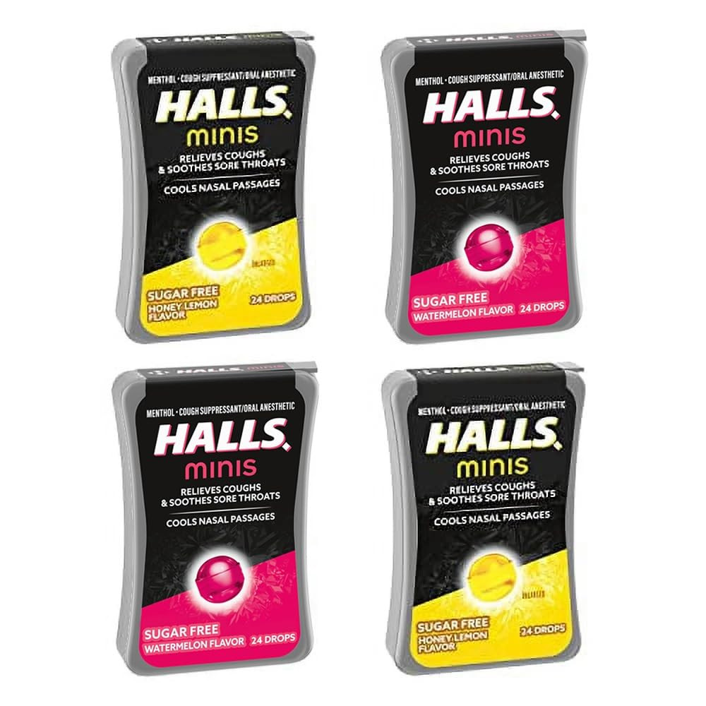 Halls Minis Watermelon & Honey Lemon Sugar Free Cough Drops Variety Pack, 4-24 Packs (96 Total Dr... | Amazon (US)