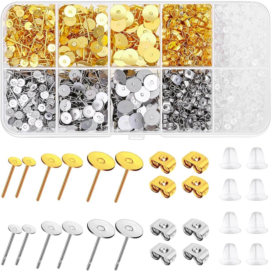 Hypoallergenic Earring Posts and Backs, Caffox 2000pcs Stud Earrings Making Kit with Ear Ring Bas... | Amazon (US)