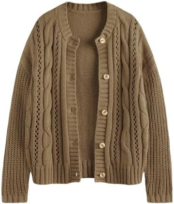 LILLUSORY Women's Cardigan Sweaters Cable Knit Crochet Cotton Fall Jackets Button Up Chunky Trend... | Amazon (US)