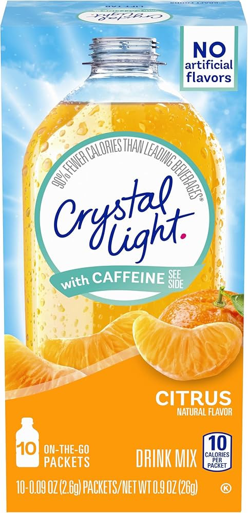 Crystal Light Citrus Naturally Flavored Powdered Drink Mix with Caffeine, 10 ct On-the-Go-Packets | Amazon (US)
