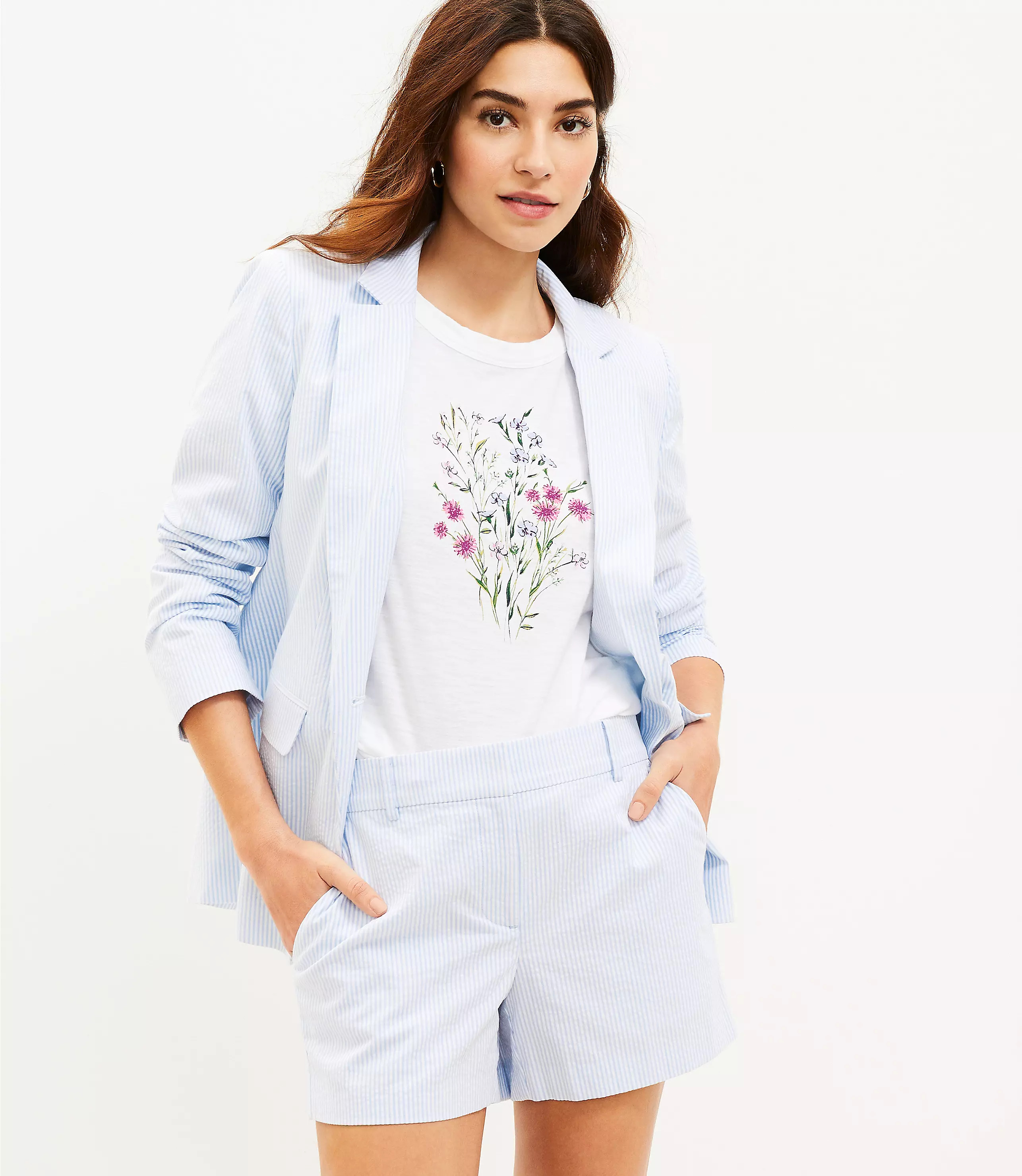 Petite Striped Seersucker Riviera Shorts | LOFT