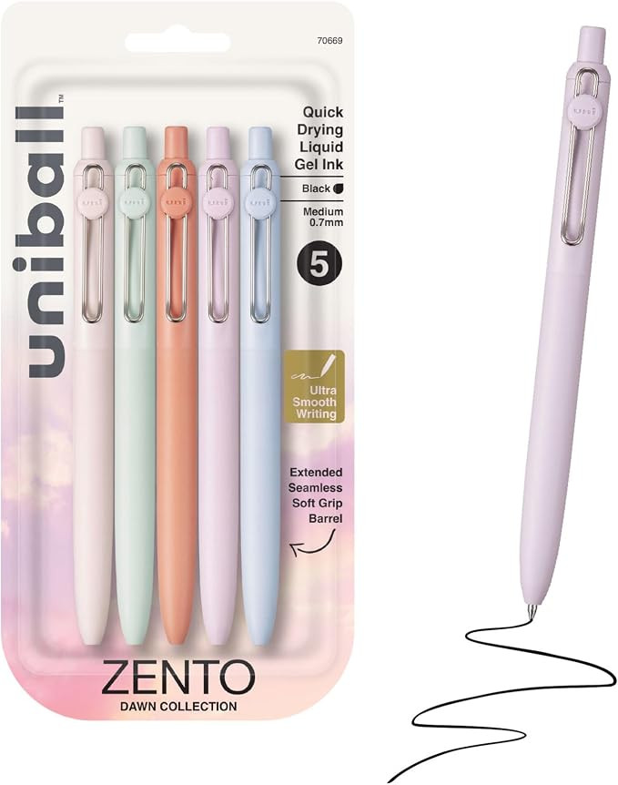 uniball™ Zento Gel Pens, Black Ink, 0.7mm Medium Point, Retractable, 5 Count, Smooth Writing, Q... | Amazon (US)