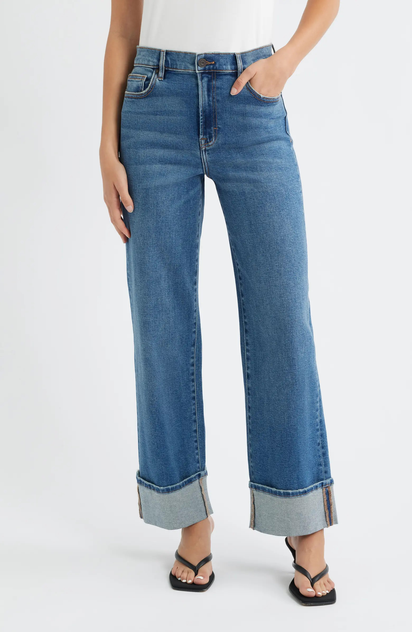 HIDDEN JEANS Cuffed High Waist Dad Jeans | Nordstrom | Nordstrom