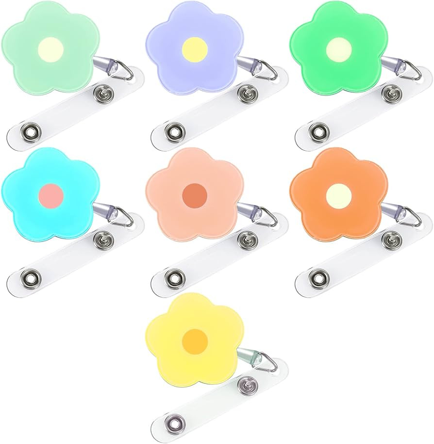 7pcs Badge Reel Holders, Badge Holder Retractable Clip Flower Colorful Badge Reels Bulk with Clip... | Amazon (US)