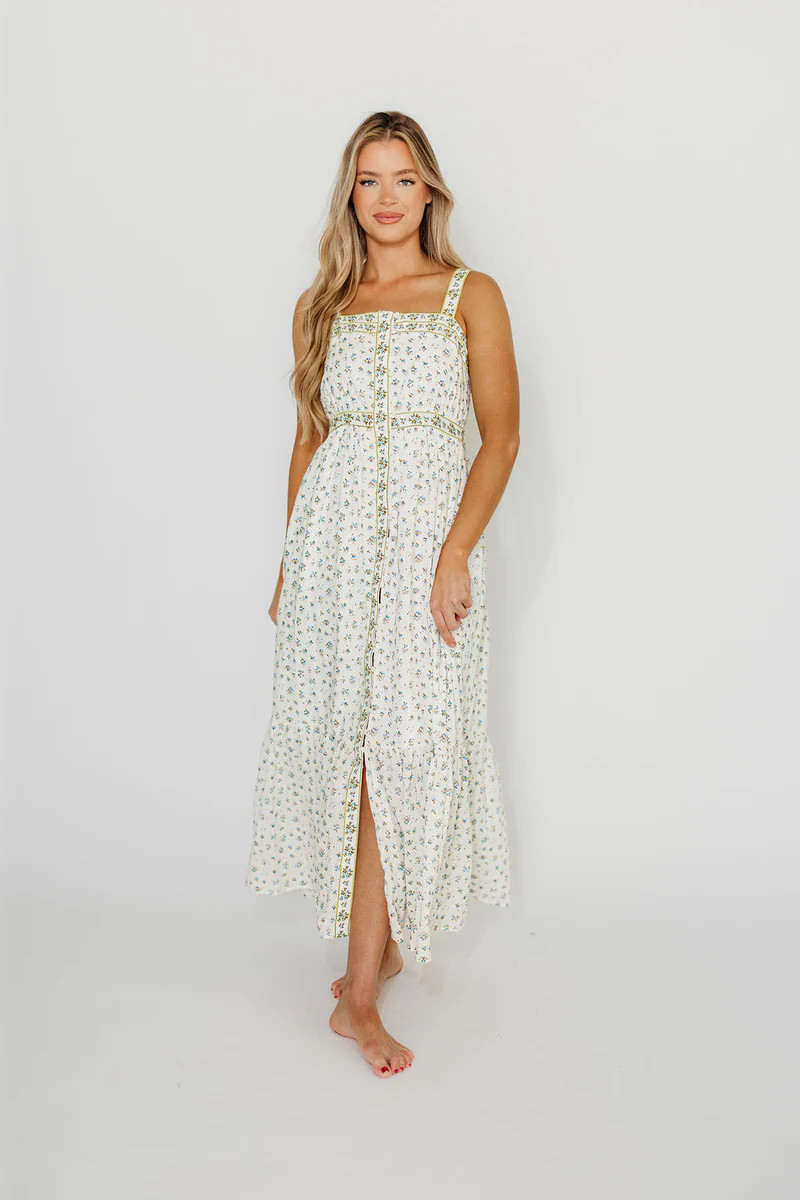 Kenna Floral Embroidered Maxi In French Blue | Worth Collective