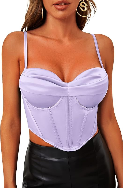 Kolagri Women's Vintage Bustier Satin Cowl Neck Boned Adjustable Spaghetti Straps Corset Sexy Cas... | Amazon (US)