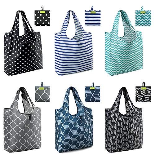 BeeGreen Shopping Bags Reusable Grocery Tote Bags 6 Pack XLarge 50LBS Ripstop Geometric Fashion R... | Amazon (US)