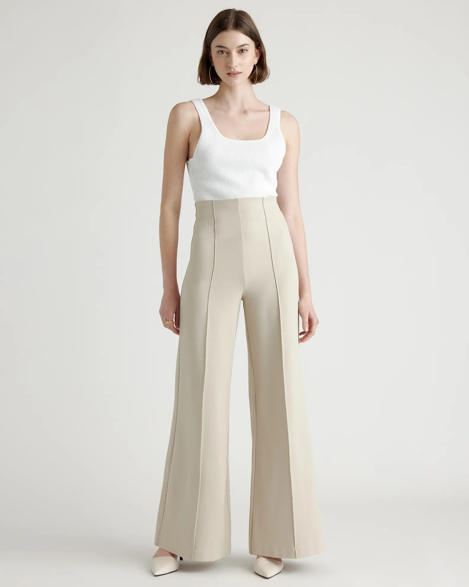 Ultra-Stretch Ponte Super Wide Leg Pants - Petite (30" inseam) in Ecru | Quince