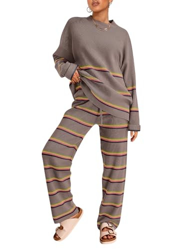 LILLUSORY 2 Piece Sets for Women 2025 Fall Outfits Two Piece Lounge Sets Sweatsuits Striped Knit ... | Amazon (US)