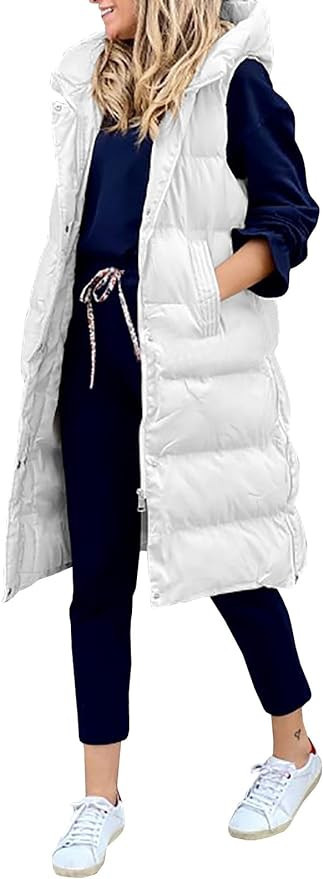 Avilego Women's Hooded Long Down Vest Full-Zip Sleeveless Puffer Vest Fashionable Coats Jacket | Amazon (US)