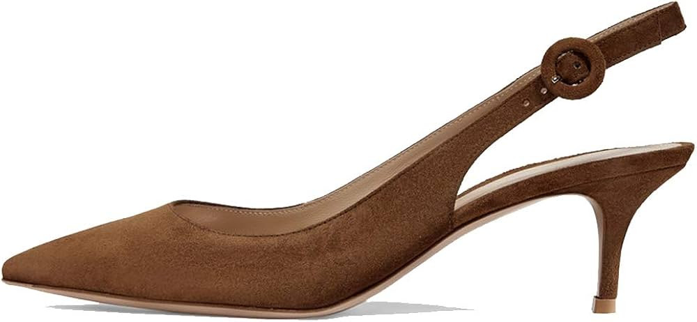 Divanne Slingback Pumps, Women's Pointed Toe Low Heel Sandals Slingback Strap Kitten Heel Pumps E... | Amazon (US)