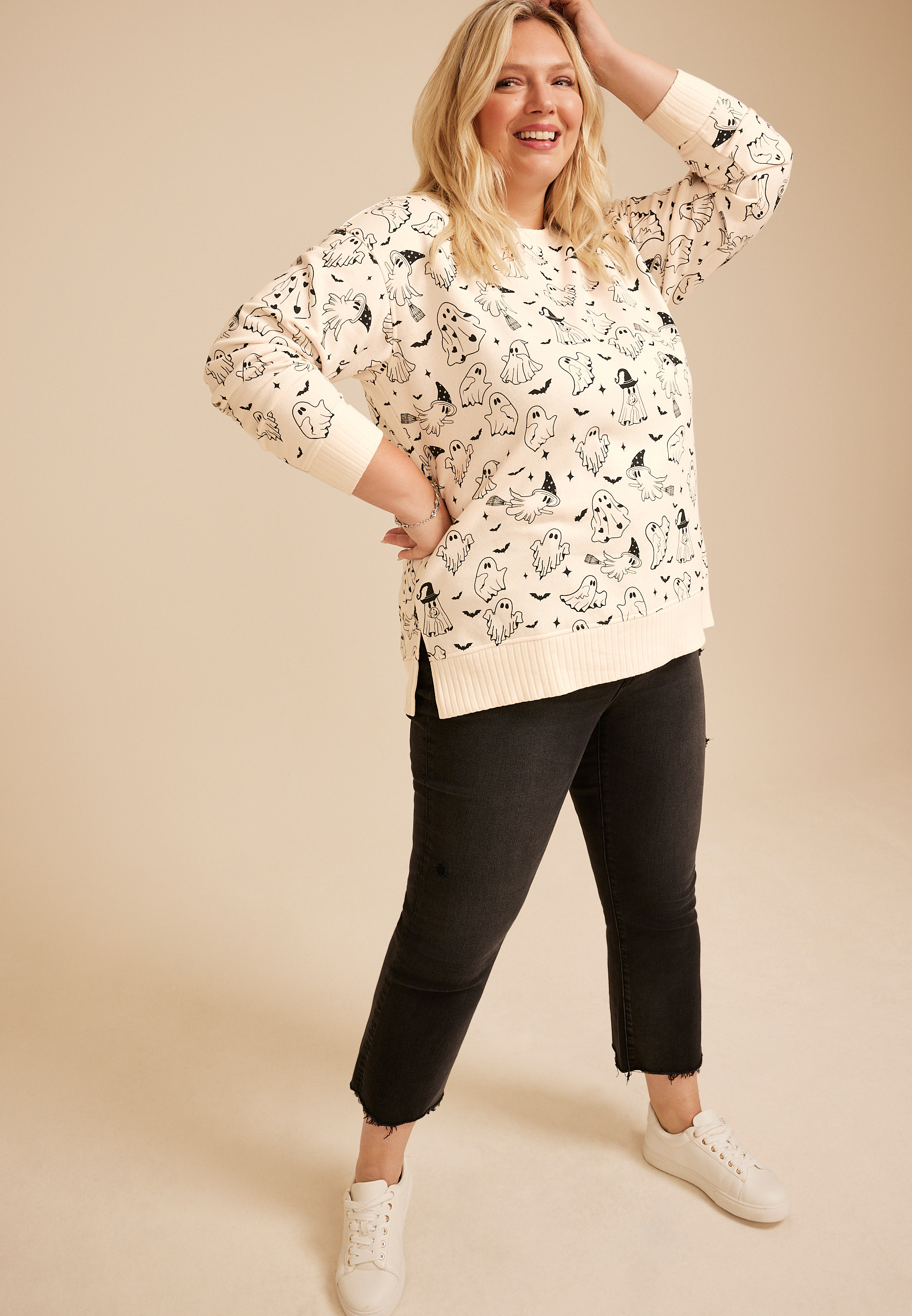 Plus Size Willowsoft Halloween Ghost Print Sweatshirt | Maurices