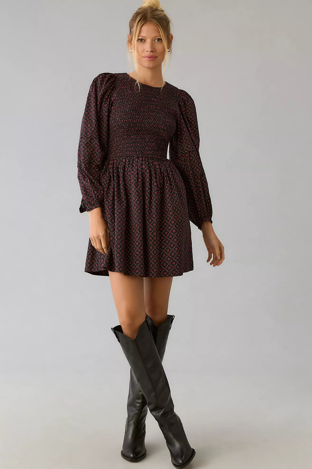 Ciao Lucia Long-Sleeve Smocked Mini Dress | Anthropologie (US)