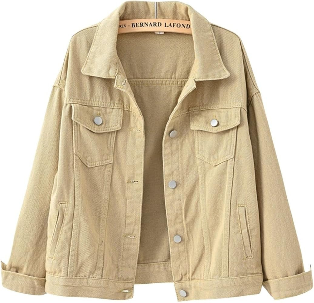 ebossy Women's Candy Color Denim Jacket Relaxed Fit Casual Jean Trucker Jacket | Amazon (US)