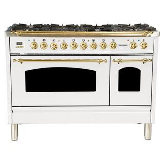 48 in. 5.0 cu. ft. Double Oven Dual Fuel Italian Range True Convection, 7 Burners, Griddle, LP Ga... | The Home Depot