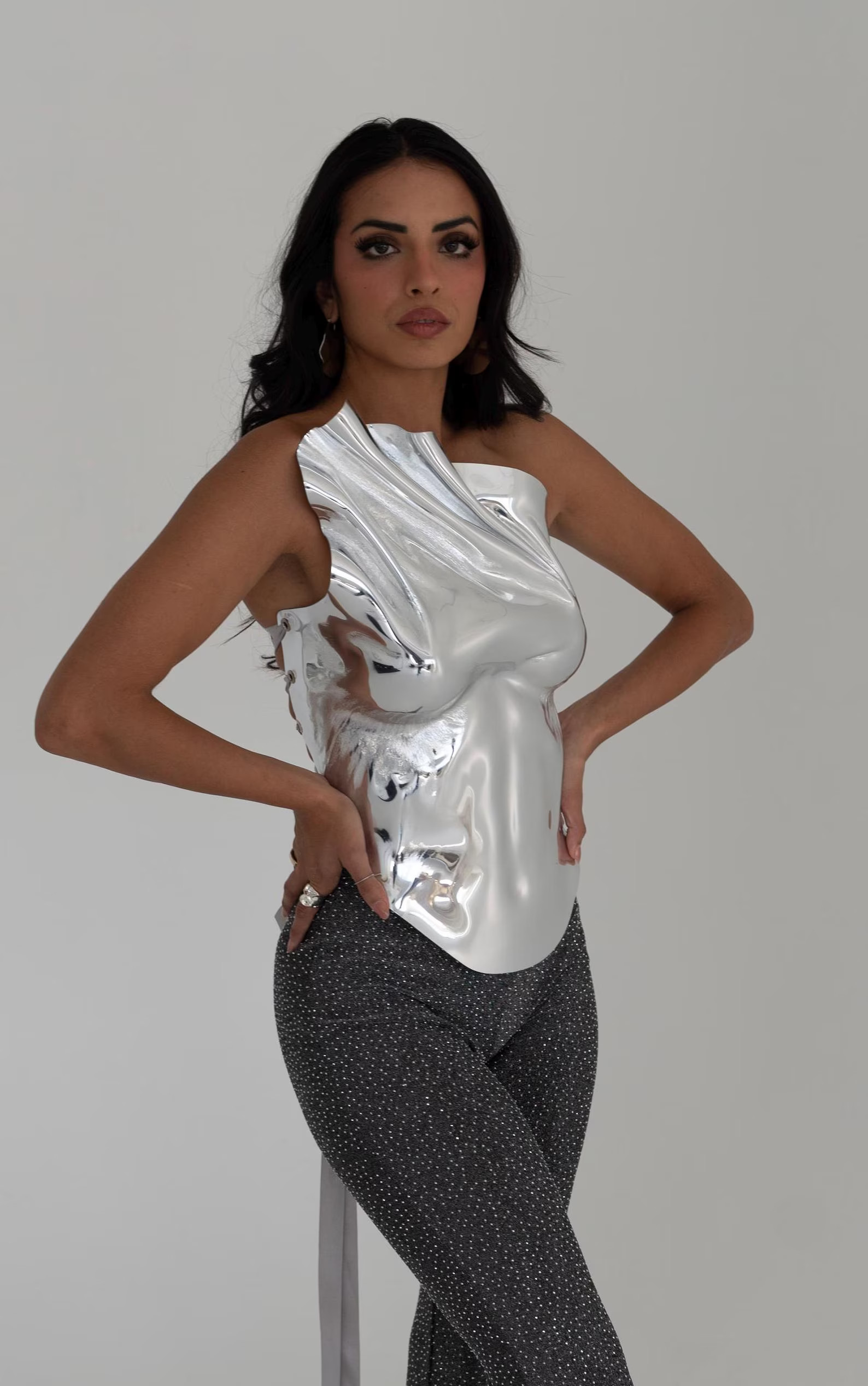 Molded Chrome Mirror Silver Corset Rave Outfit Coachella Look Metallic Bustier Top for Outstandin... | Etsy (US)