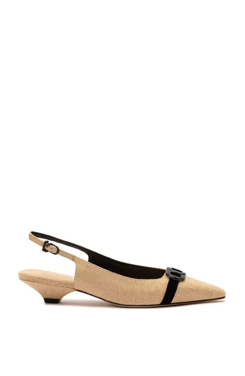 Larroudé Franca Pump in Beige Raffia And Black at Nordstrom, Size 5 | Nordstrom