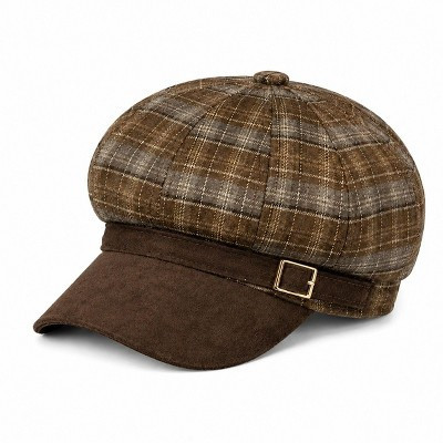 Anna-Kaci Womens Plaid Newsboy Cap Vintage Baker Boy Hat Adjustable Buckle Band, Coffee Brown Plaid | Target