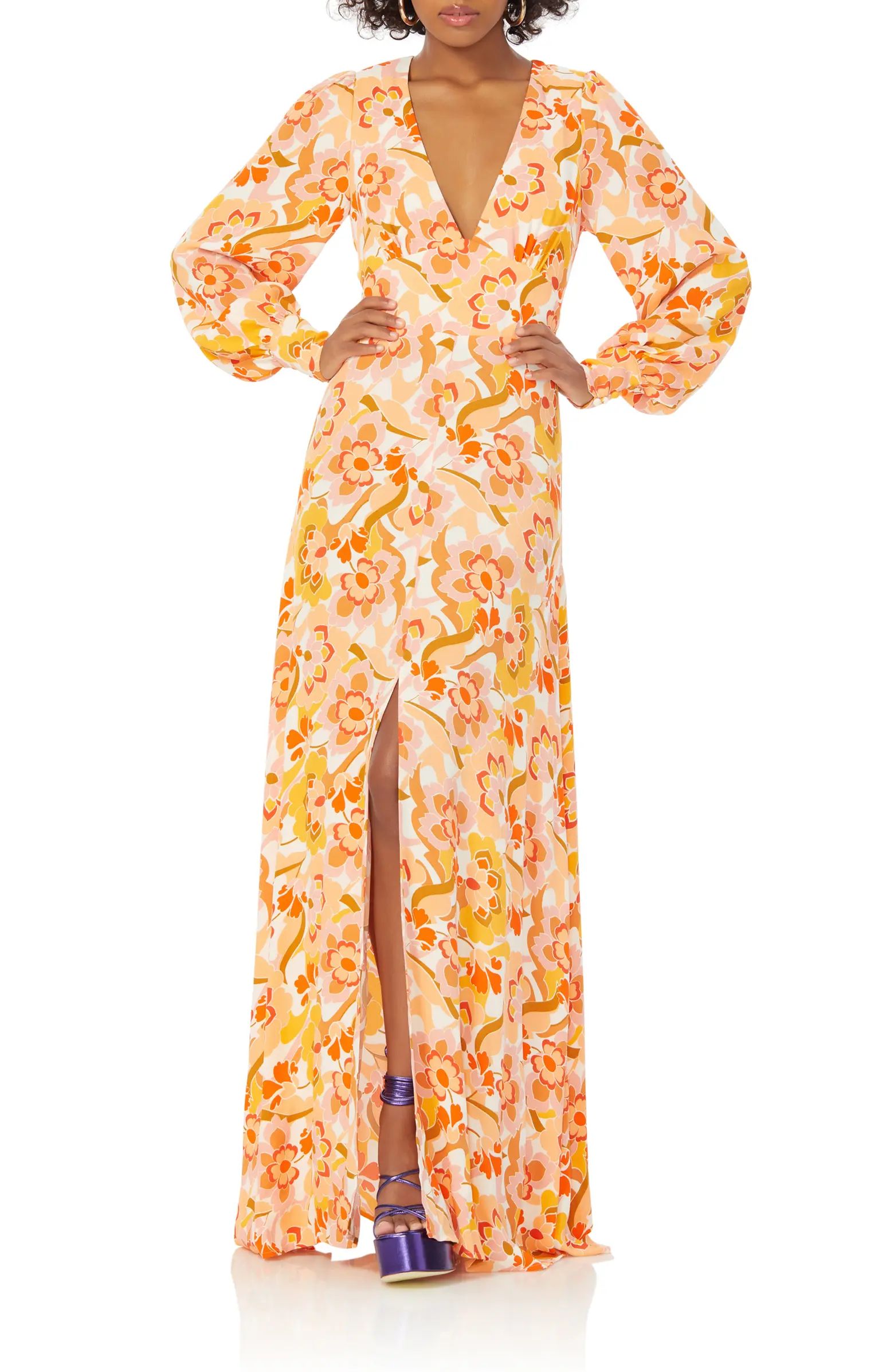 Shiloh Floral Long Sleeve Open Back Maxi Dress | Nordstrom