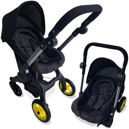 Baby Doll Car Seat Stroller Combo – Convertible 2 in 1 Doll Stroller and Car Seat for Kids – Fits Up to 20” Dolls – Play Toy Baby Stroller with Adjustable Handle for Girls Toddlers All Ages (Black) | Amazon (US)