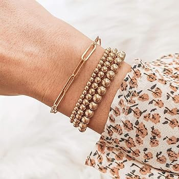 Reoxvo Dainty Gold Beaded Bracelets Set for Women 14K Gold Plated Stackable Bracelets for Women E... | Amazon (US)