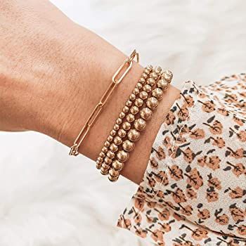 Reoxvo Dainty Gold Beaded Bracelets Set for Women 14K Gold Plated Stackable Bracelets for Women E... | Amazon (US)