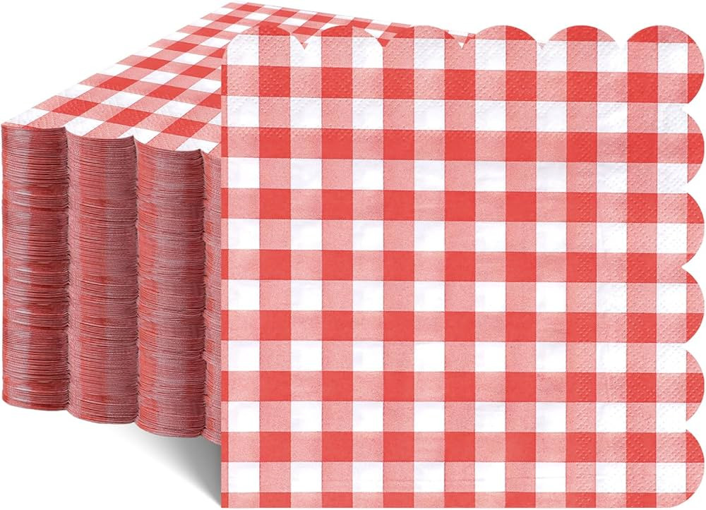 80 Pcs Red Gingham Paper Napkins 6.5 In Red and White Paper Napkins Disposable Scalloped Napkin f... | Amazon (US)