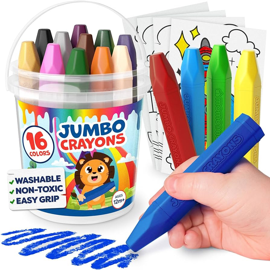 Jumbo Crayons For Toddlers 1-3 - 16pc Toddler Crayons For Kids Ages 4-8 1-3 2-4 - With Printed & ... | Amazon (US)