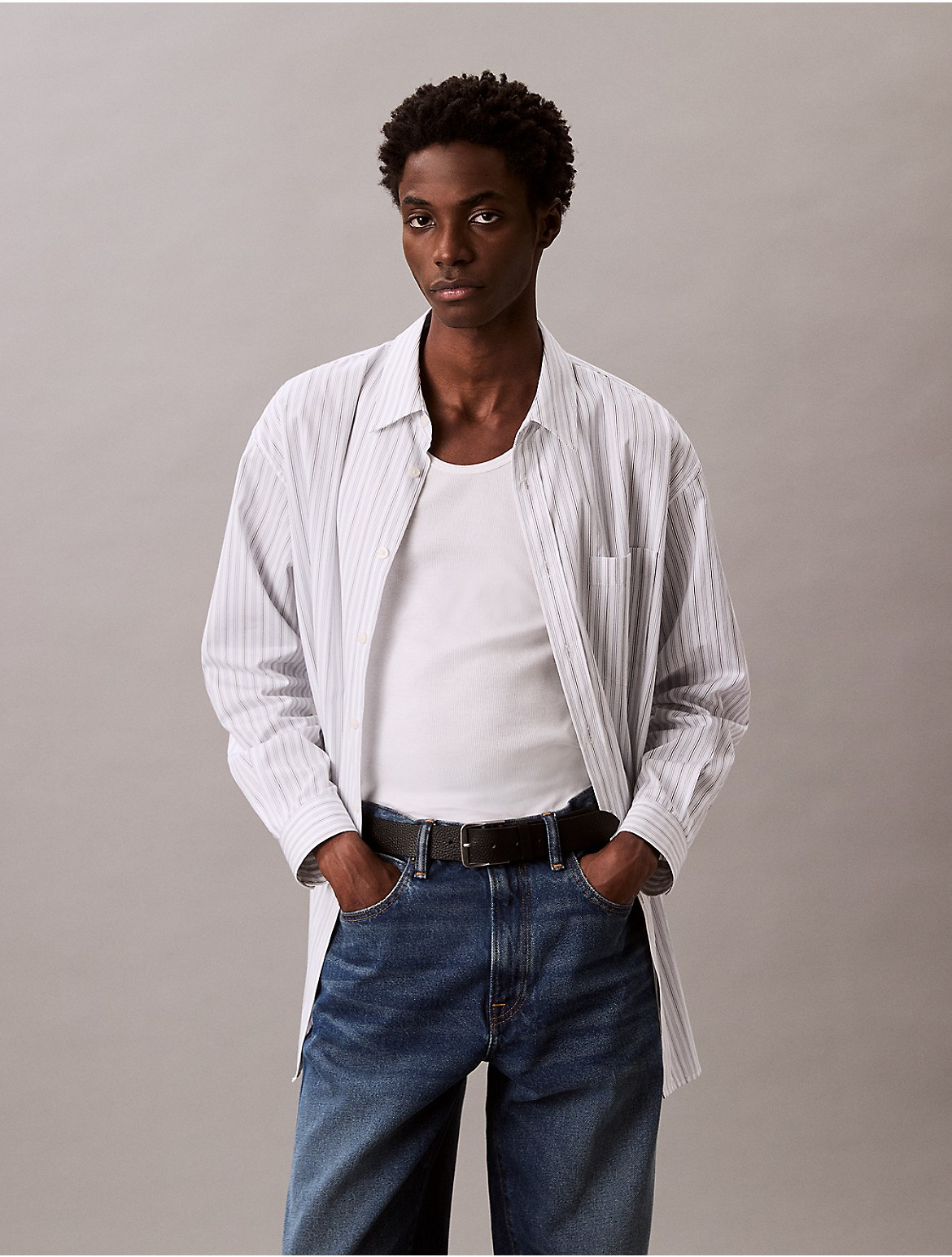 Calvin Klein Men's Stripe Cotton Poplin Button-Down Shirt - Navy - XL | Calvin Klein (US)