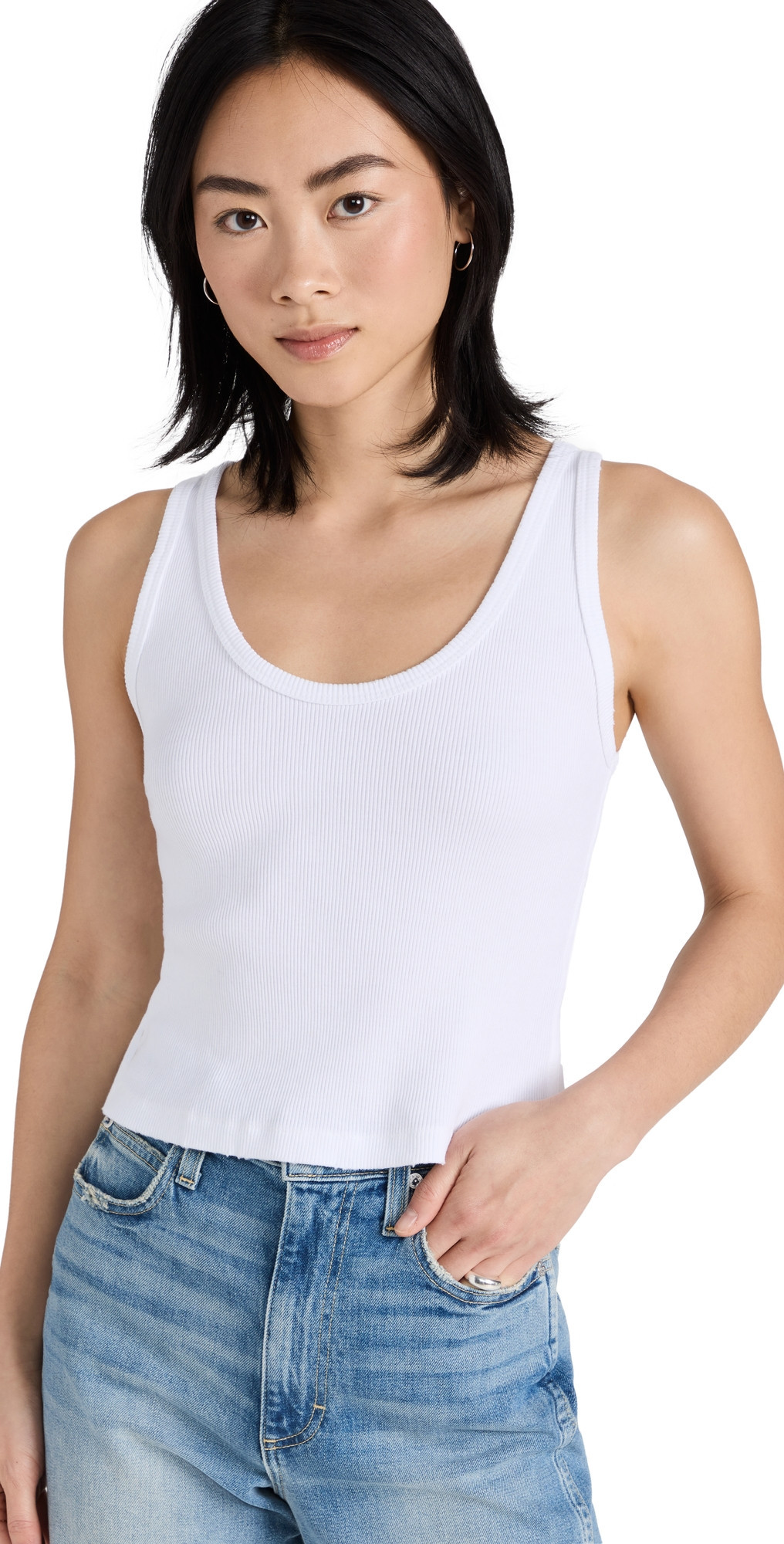 AMO Crop Rib Tank White M | Shopbop