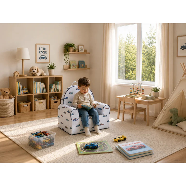 Little Next Toddler Race Car Stripe Foam Chair, Grey | Walmart (US)
