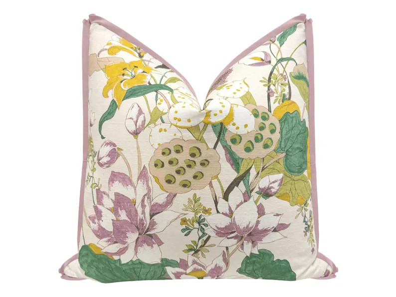 Waterlily // Lilac With Butterfly Flange | Floral Print | Floral Throw Pillow | - Etsy | Etsy (US)