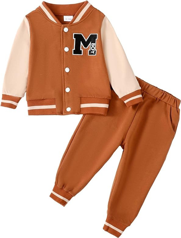 KIMI BEAR Baby Boy Outfits Toddler Boy Clothes Bomber Varsity Jacket Sweat Pants Set Fall Winter ... | Amazon (US)