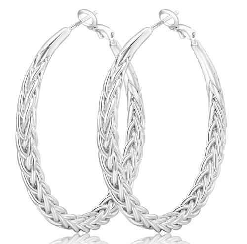 Senteria Silver Hoop Earrings for Women 925 Sterling Silver Hoops Earrings Hypoallergenic Lightweight Large Silver Hoop Earrings Thick Twisted Hoops | Amazon (US)