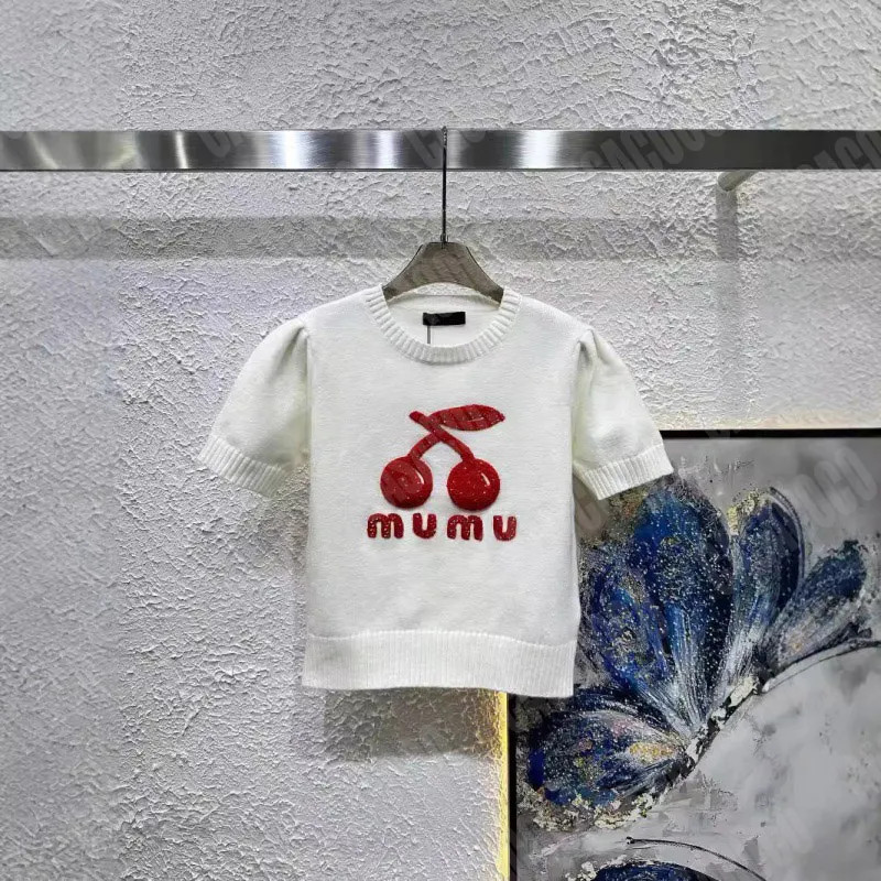 Save Big on Bulk Knitwear T Shirts Cherry Embroidered Tee Shirt Designer Women Short Sleeve Knitt... | DHGate