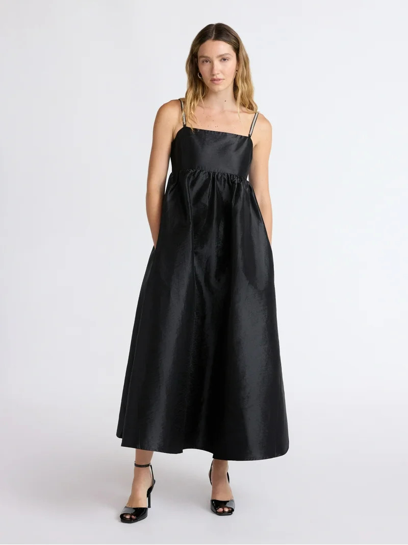 Scoop Women’s and Women’s Plus Taffeta Maxi Dress with Embellished Straps, Sizes XS-4X | Walmart (US)