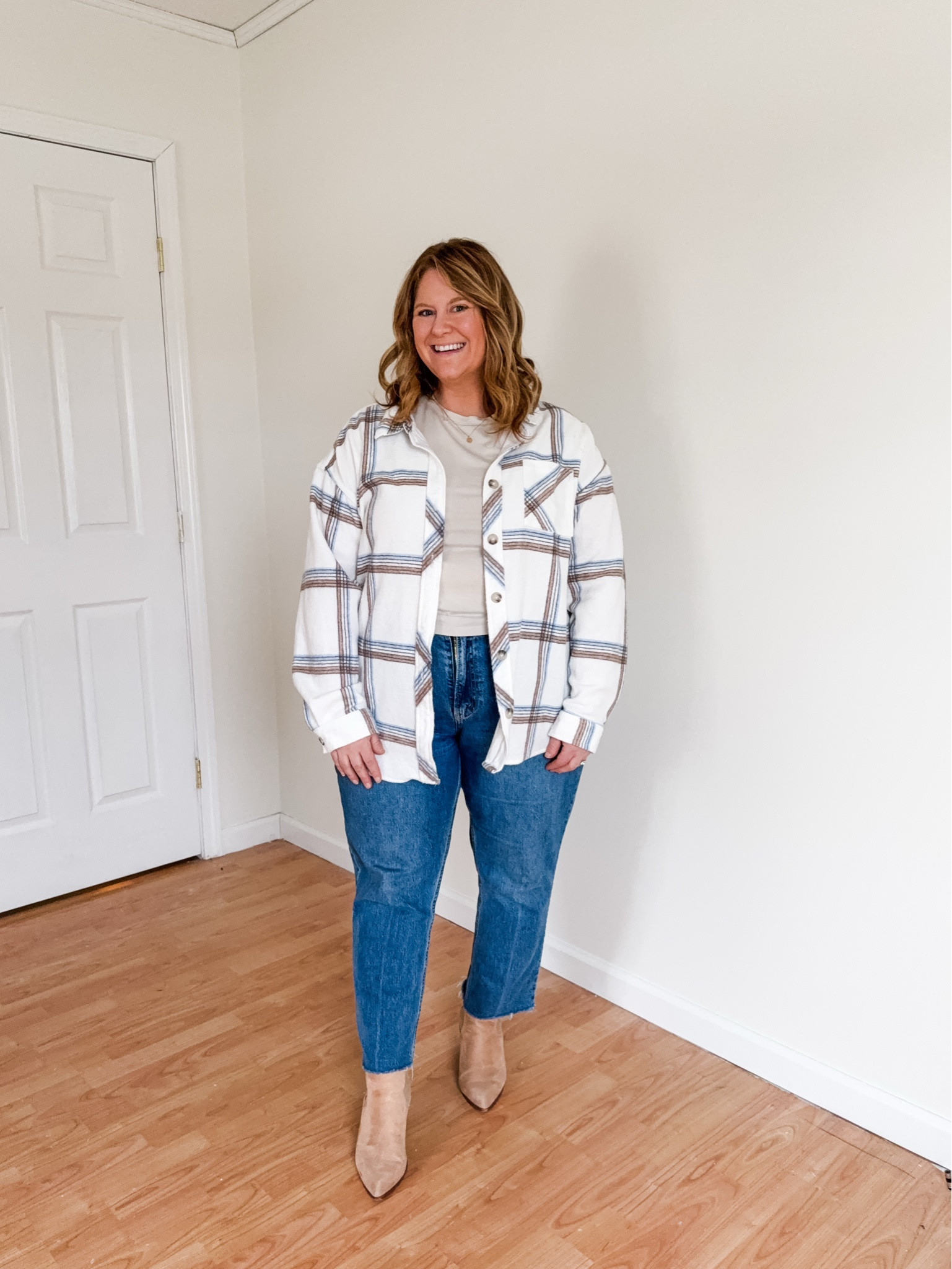 Wearing an XL in my shacket and tee and a 33 short in my jeans 

#LTKPetite #LTKMidsize #LTKSeasonal