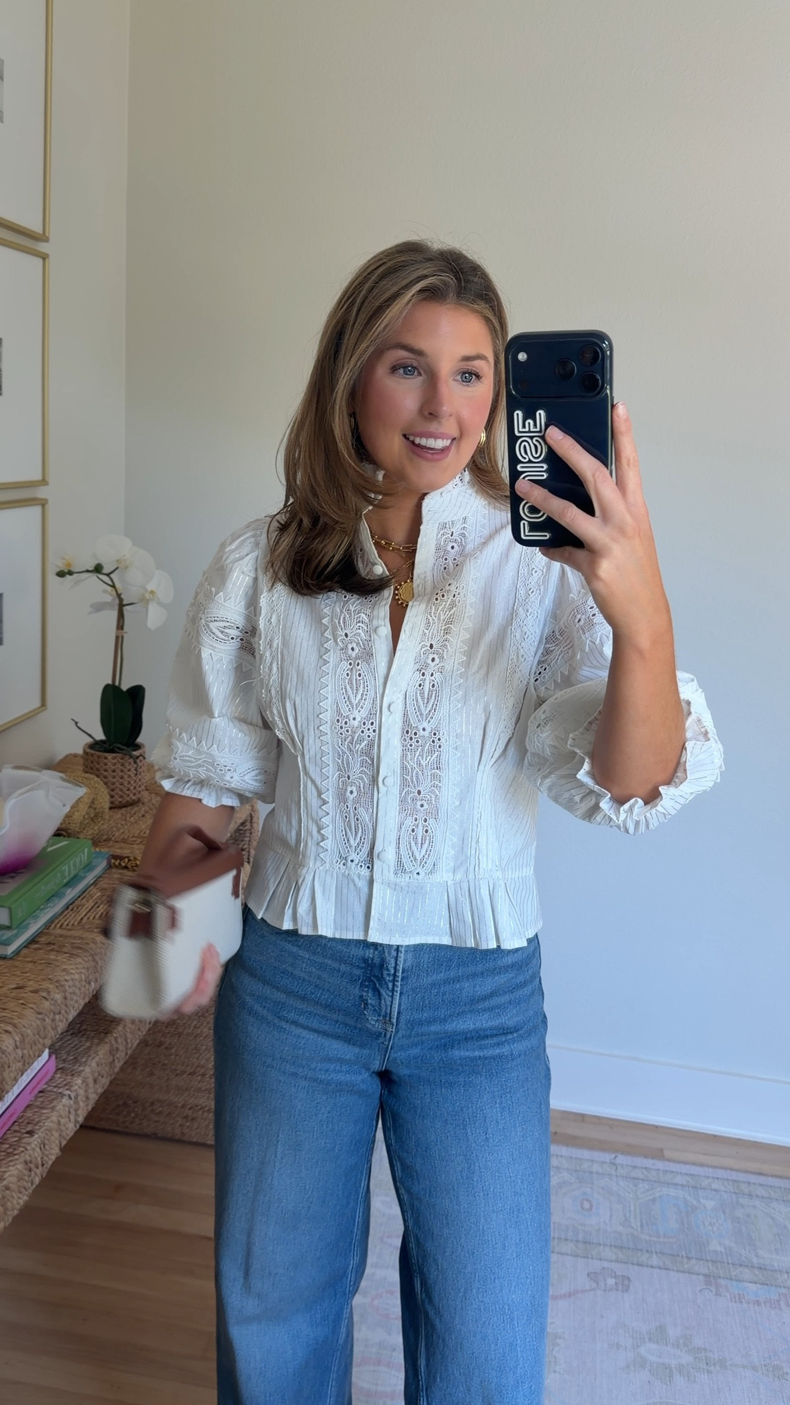 Easy summer date night look! Wearing a s in top and jeans