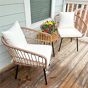 YITAHOME 3 Pieces Outdoor Wicker Patio Conversation Bistro Set, All-Weather Rattan Patio Furnitur... | Amazon (US)
